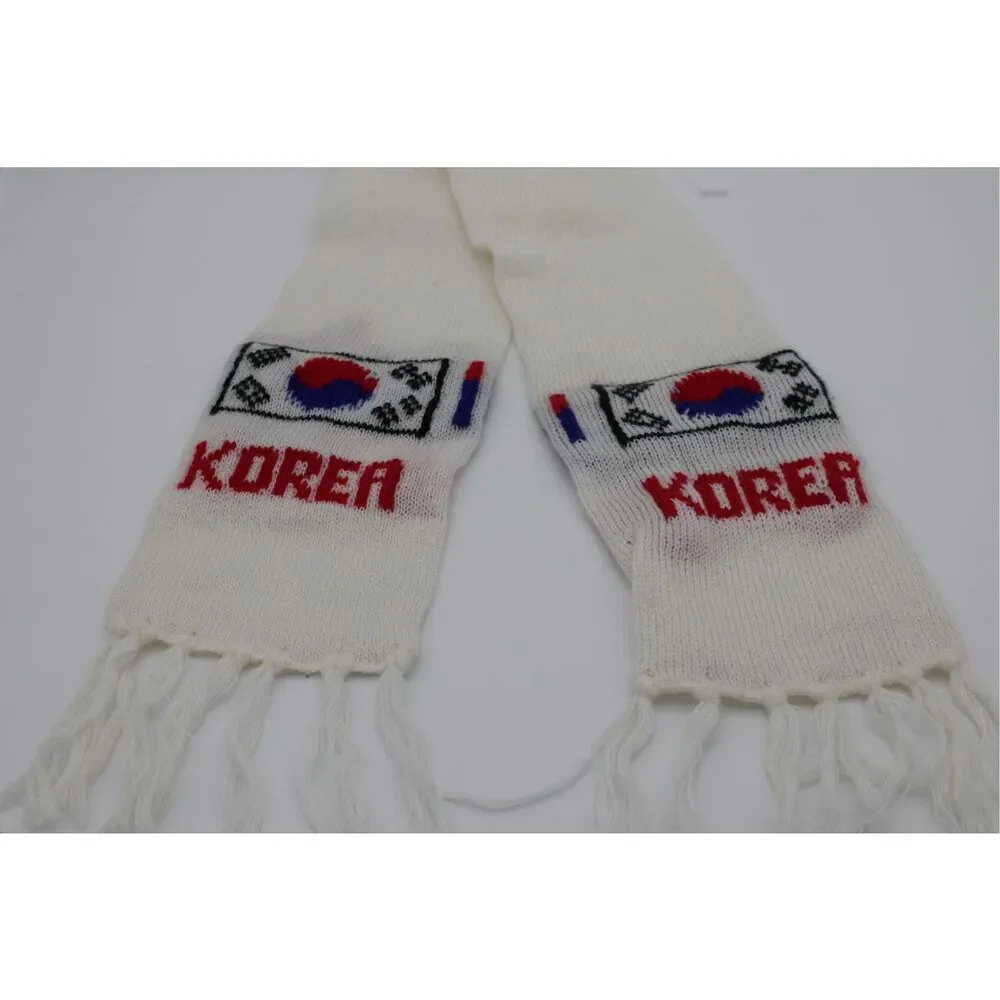 Vintage Korea Flag Knit Scarf‎ Fringe Long Skinny Souvenir